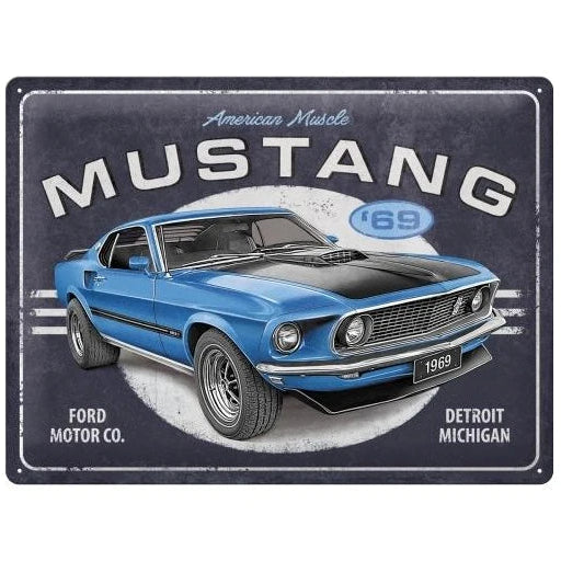 Nostalgic Art Ford Mustang 1969 Mach 1 Blue Tin Sign - Large Nostalgic Art