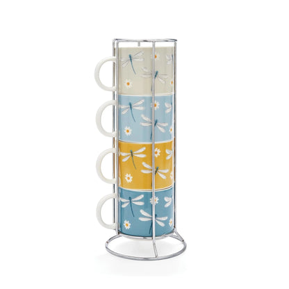 Cooksmart English Meadow Stacking Mugs In Holder - Set of 4 Cooksmart England