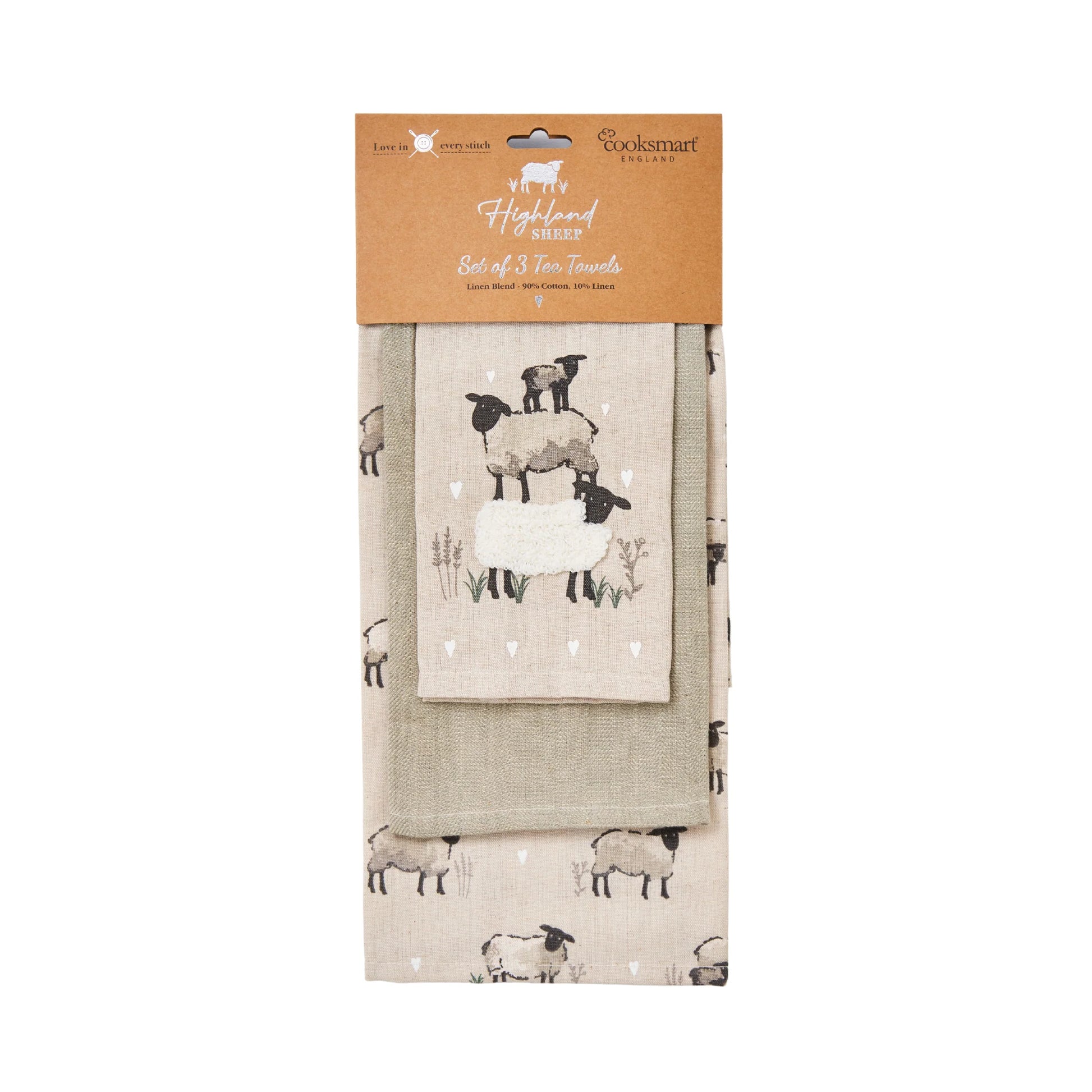 Cooksmart Highland Sheep Tea Towels - 3 Pack Cooksmart England