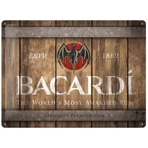 Nostalgic Art Bacardi Wood Barrel Logo Tin Sign - Large Nostalgic Art