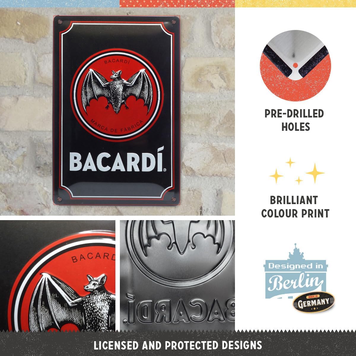 Nostalgic Art Bacardi Black Logo Tin Sign - Medium Nostalgic Art