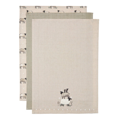 Cooksmart Highland Sheep Tea Towels - 3 Pack Cooksmart England
