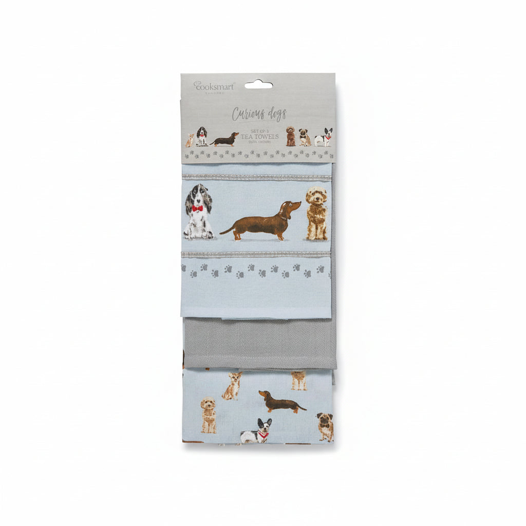 Cooksmart Curious Dogs Tea Towel 3pk Cooksmart England