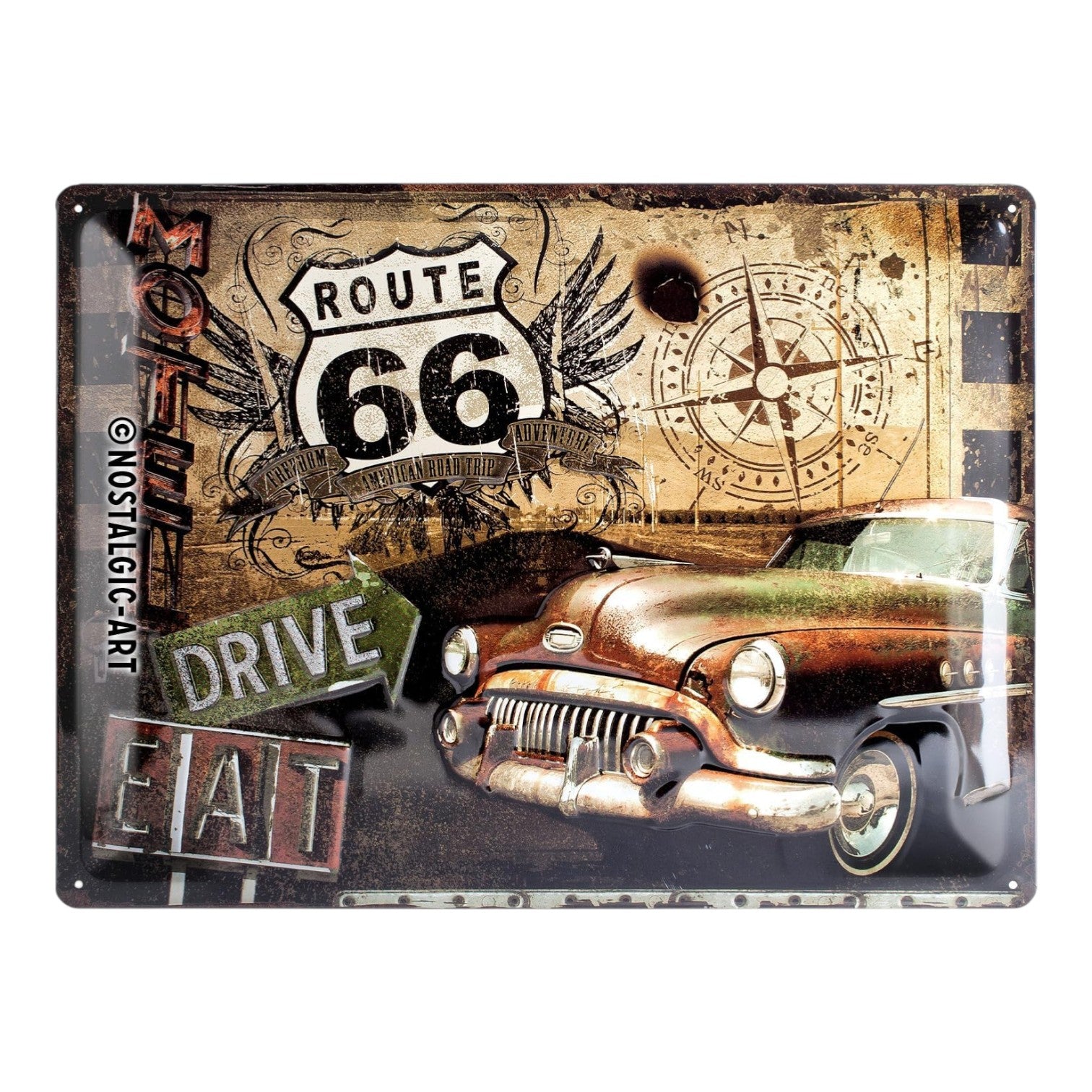 Nostalgic Art Route 66 Road Trip Tin Sign - Large Nostalgic Art