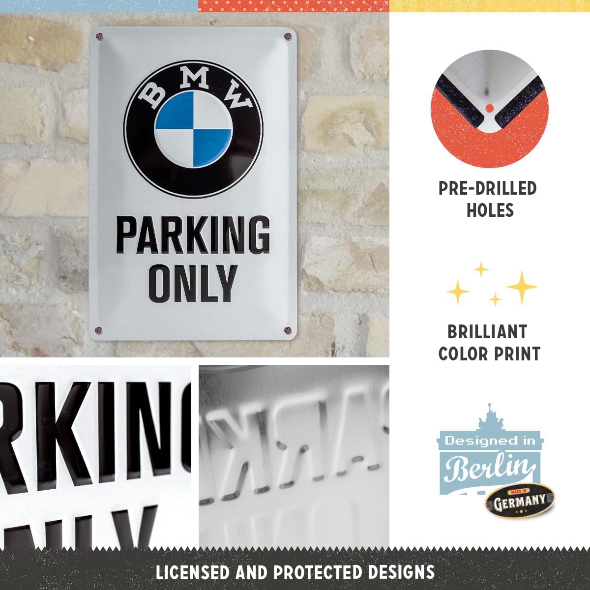Nostalgic Art BMW Parking Only White Tin Sign - Medium Nostalgic Art