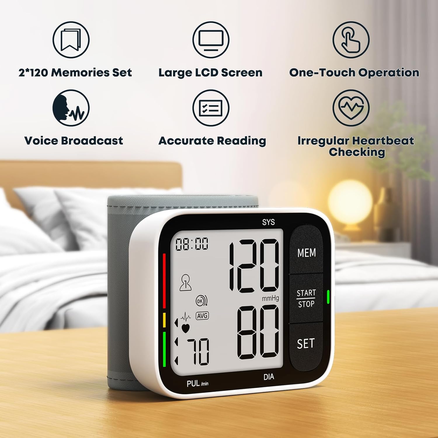 Automatic Wrist Blood Pressure Monitor with Adjustable Cuff Cartco