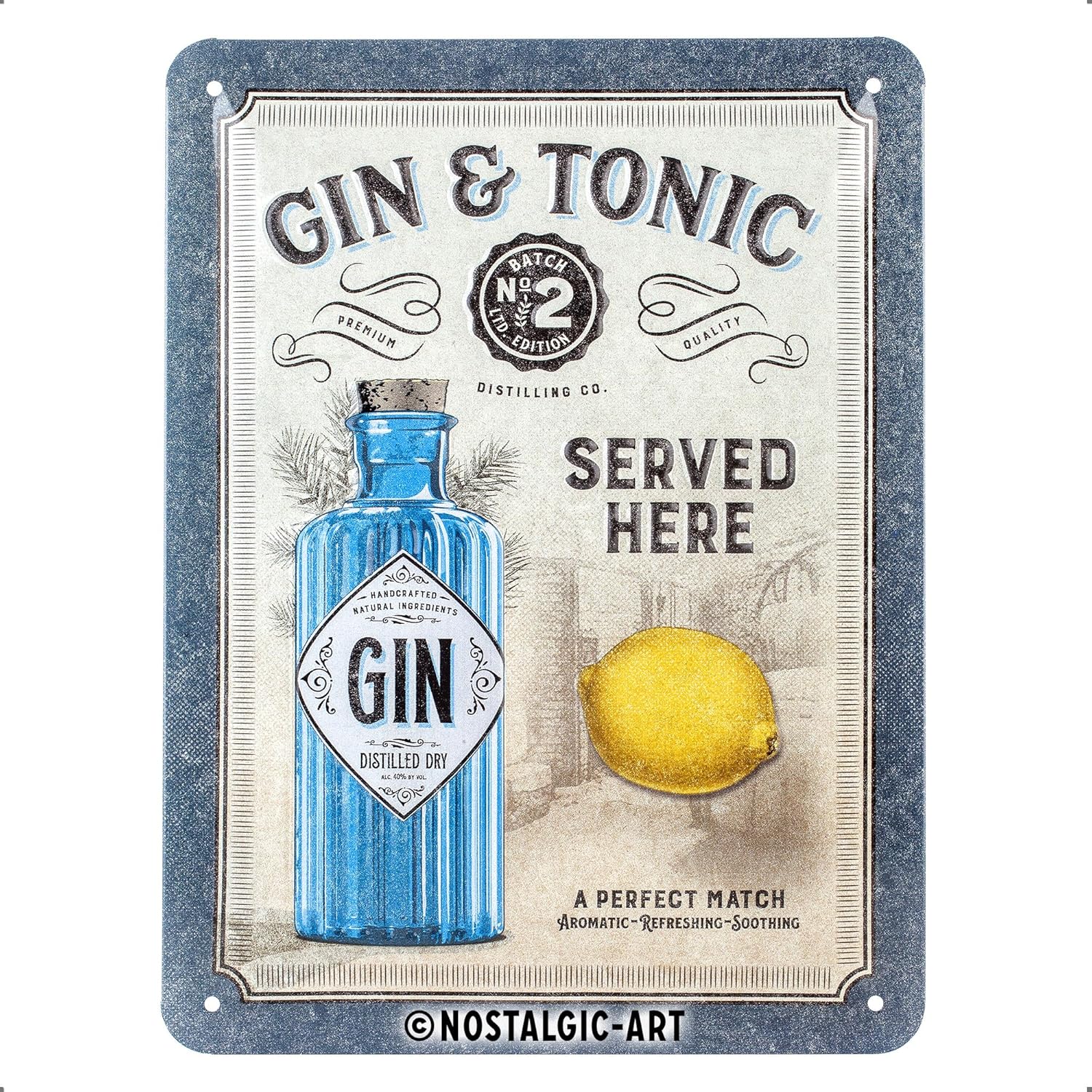 Nostalgic Art Gin & Tonic Served Here Tin Sign - Small Nostalgic Art