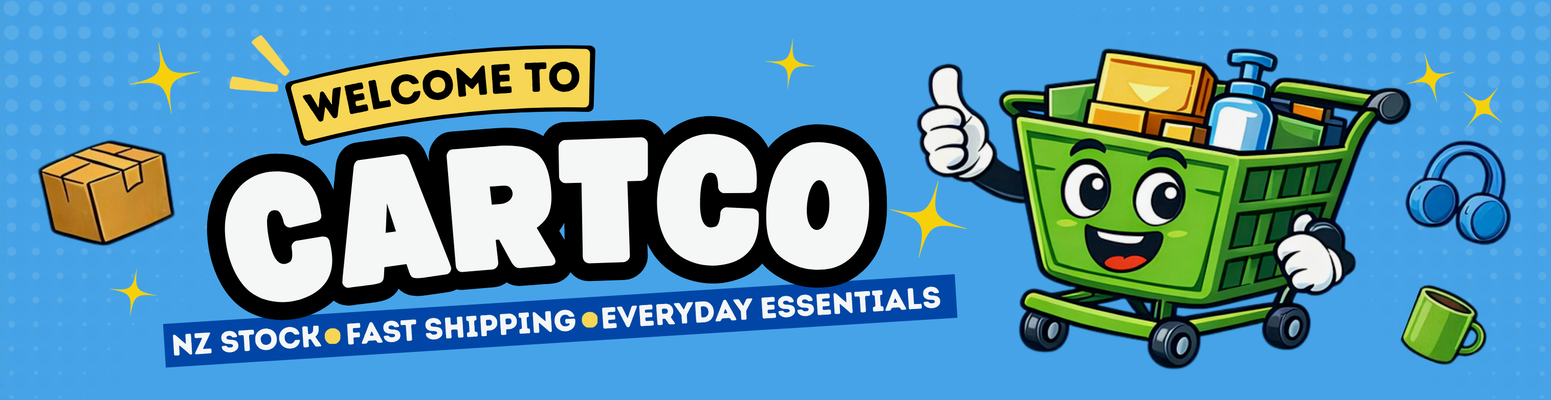 Cartco logo with a shopping cart character on a blue background