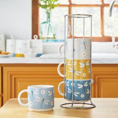 Cooksmart English Meadow Stacking Mugs In Holder - Set of 4 Cooksmart England