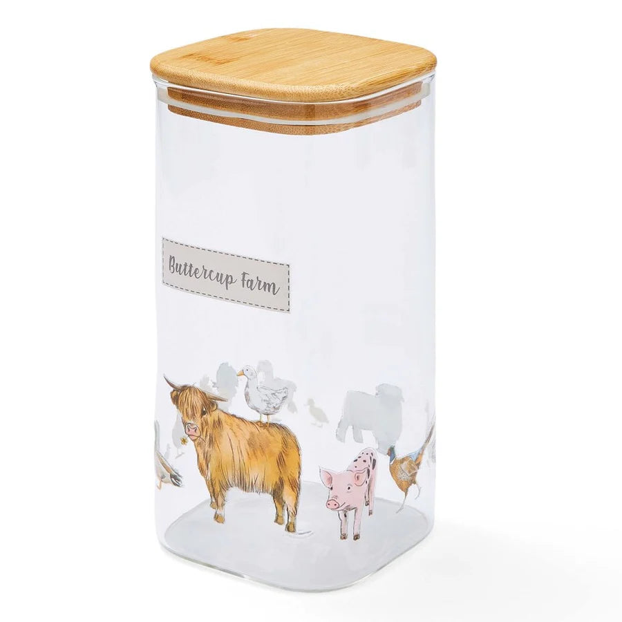 Cooksmart Buttercup Farm 1.5L Glass Jar with Push Bamboo Lid Cooksmart England