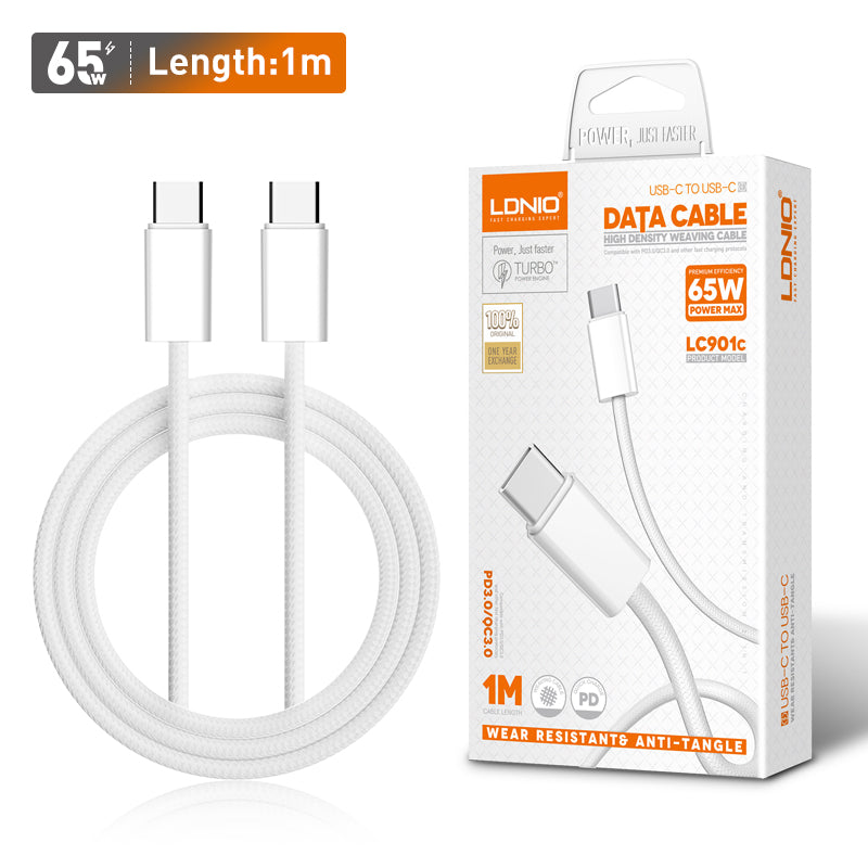 LDNIO 65W USB-C Fast Charging Cable – Premium Braided PD Cable LDNIO
