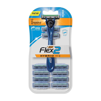 BIC Flex 2 Hybrid Men's Razor Kit 1 Handle + 10 Cartridges Bic