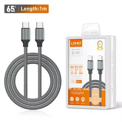 LDNIO Braided 65W USB-C to USB-C Fast Charging Data Cable Cartco