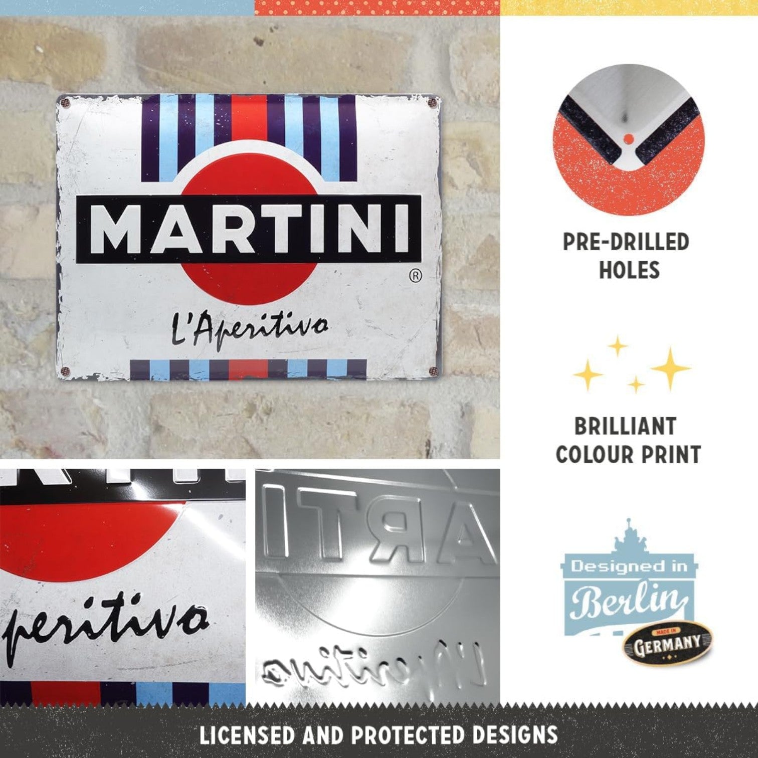 Nostalgic Art Martini L'Aperitivo Racing Stripes Tin Sign - Large Nostalgic Art