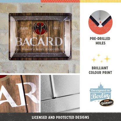 Nostalgic Art Bacardi Wood Barrel Logo Tin Sign - Large Nostalgic Art