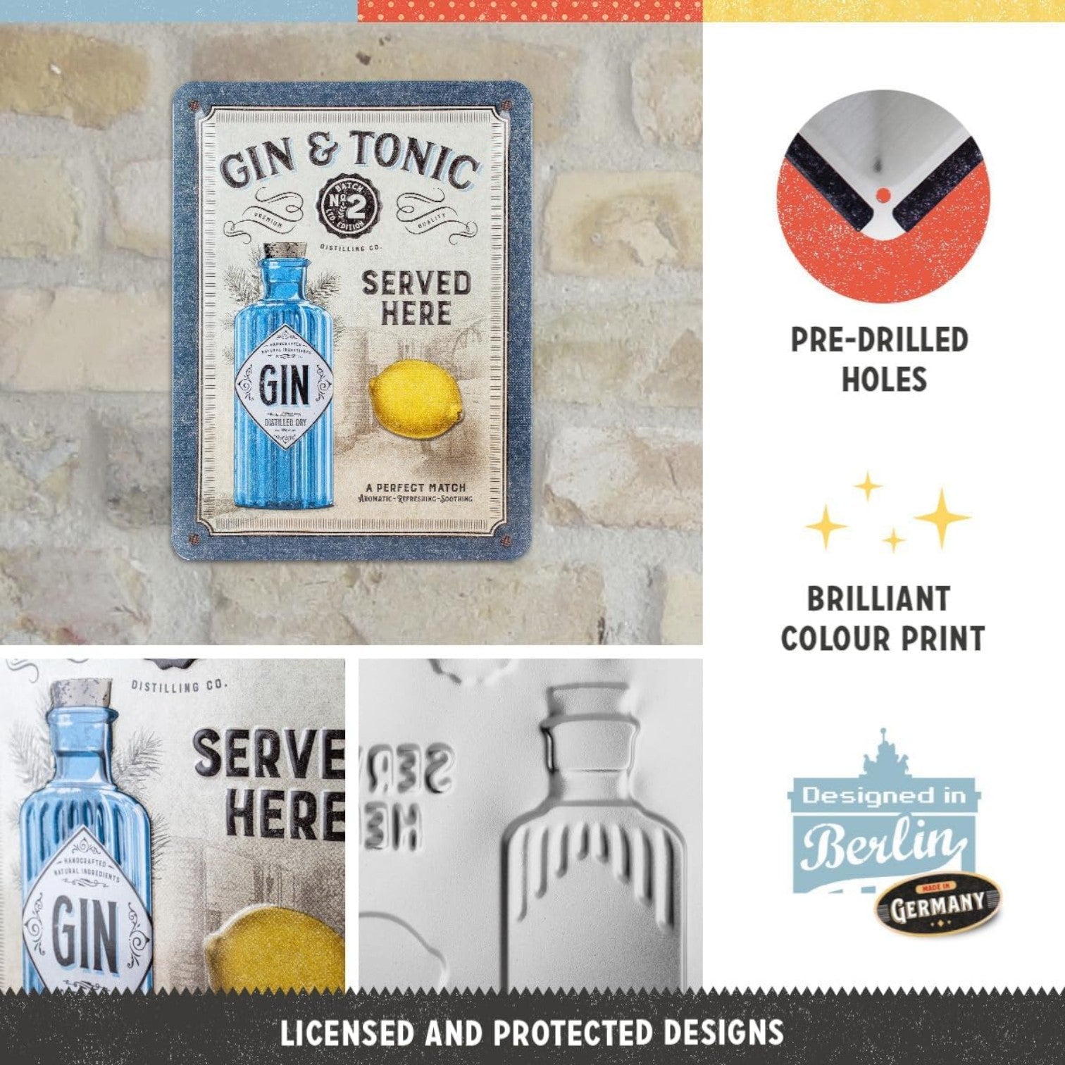 Nostalgic Art Gin & Tonic Served Here Tin Sign - Small Nostalgic Art