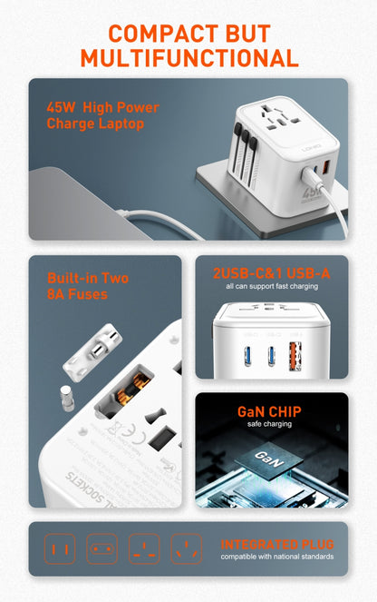 LDNIO 45W GaN Universal Travel Adapter (AU/UK/US/EU) LDNIO