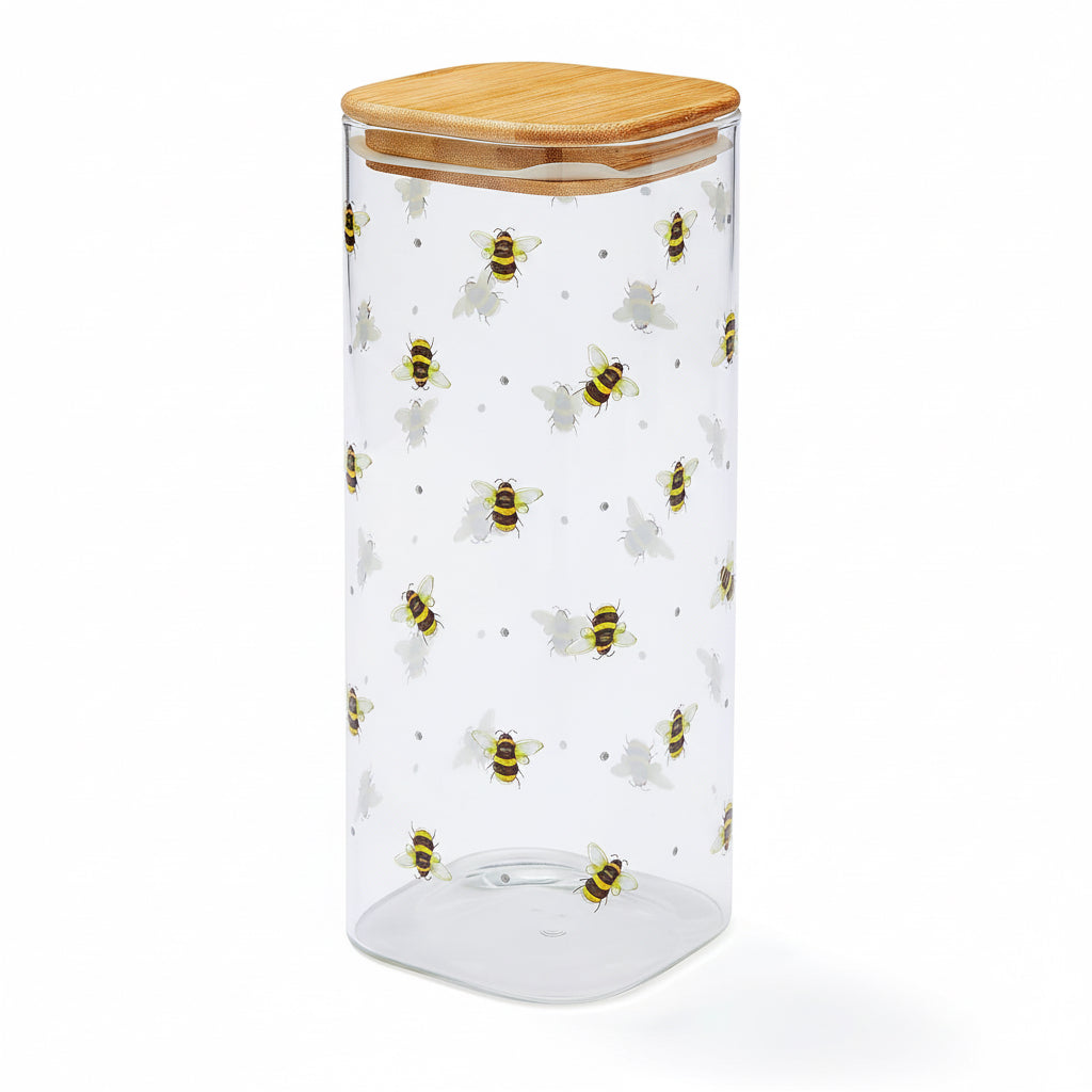 Cooksmart Bumble Bees 2.0L Glass Jar with Push Bamboo Lid Cooksmart England