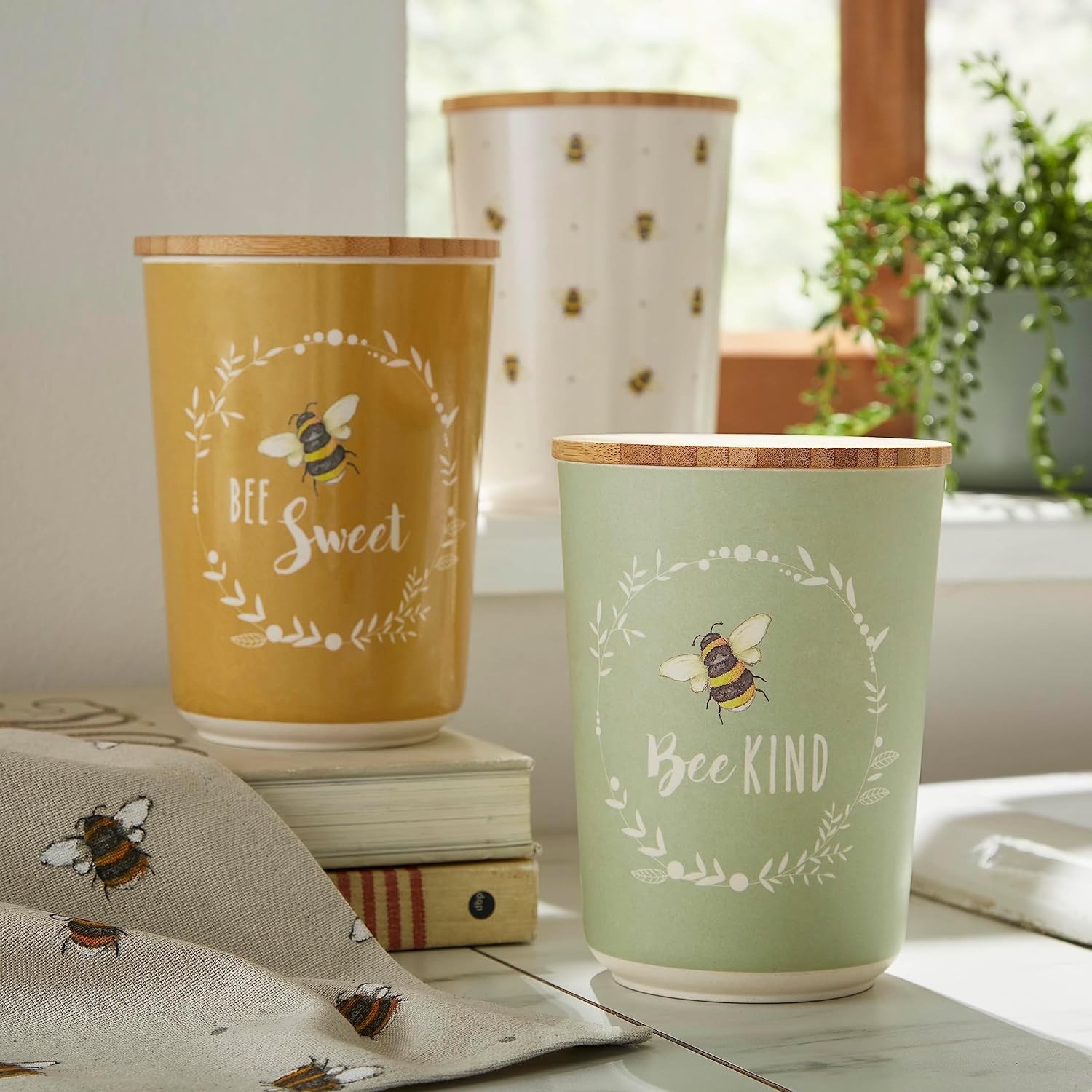 Cooksmart Bumble Bees Bamboo Canister - Mustard Cooksmart England