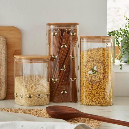 Cooksmart Bumble Bees 2.0L Glass Jar with Push Bamboo Lid Cooksmart England