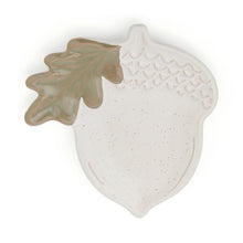 Cartco Cooksmart Forest Fable ceramic acorn tea bag tidy with a sage green oak leaf detail and speckled finish.