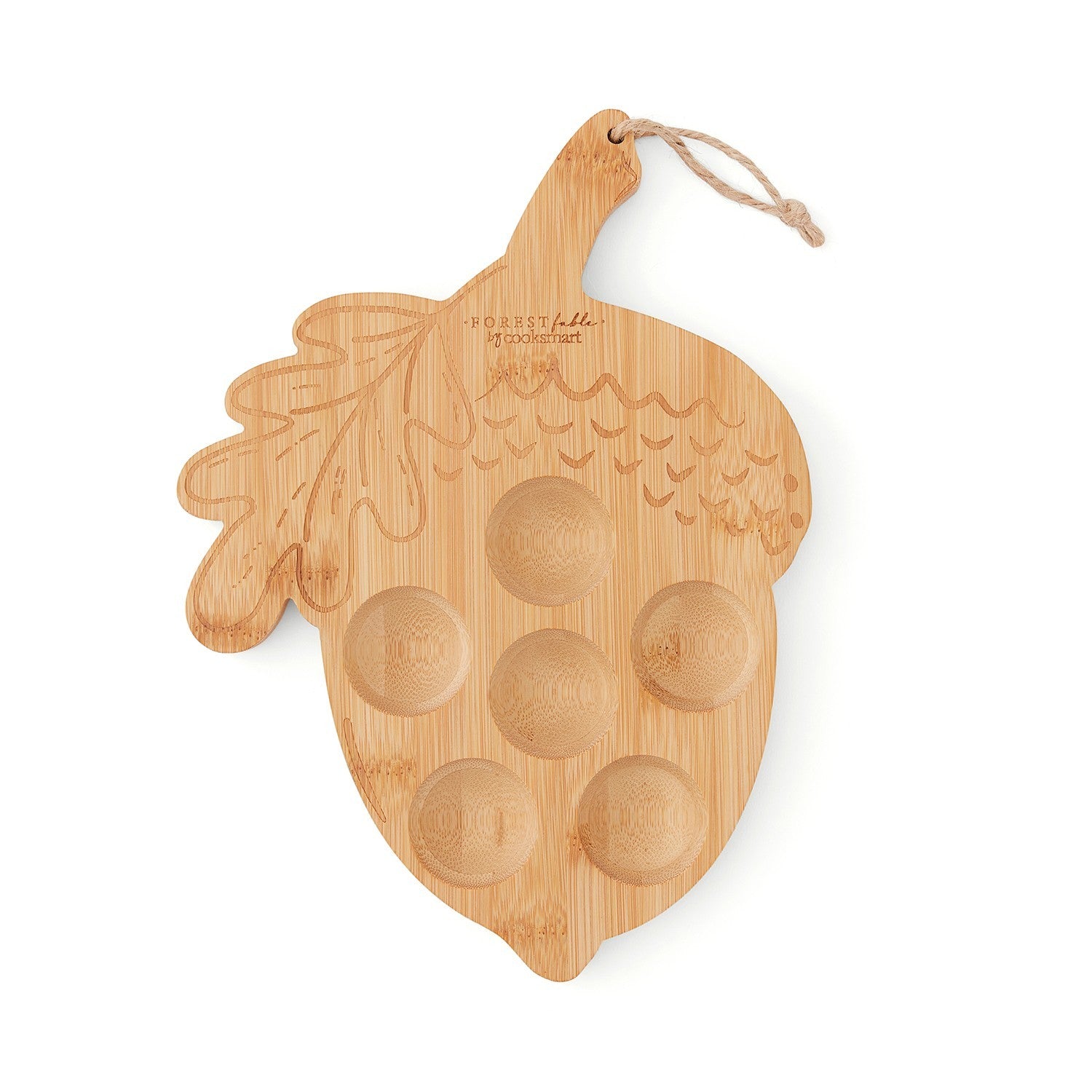Cooksmart Forest Fable acorn-shaped bamboo egg storage tray with six circular egg holders