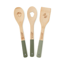 Cooksmart Forest Fable set of three bamboo utensils with sage green handles and acorn and oak leaf details