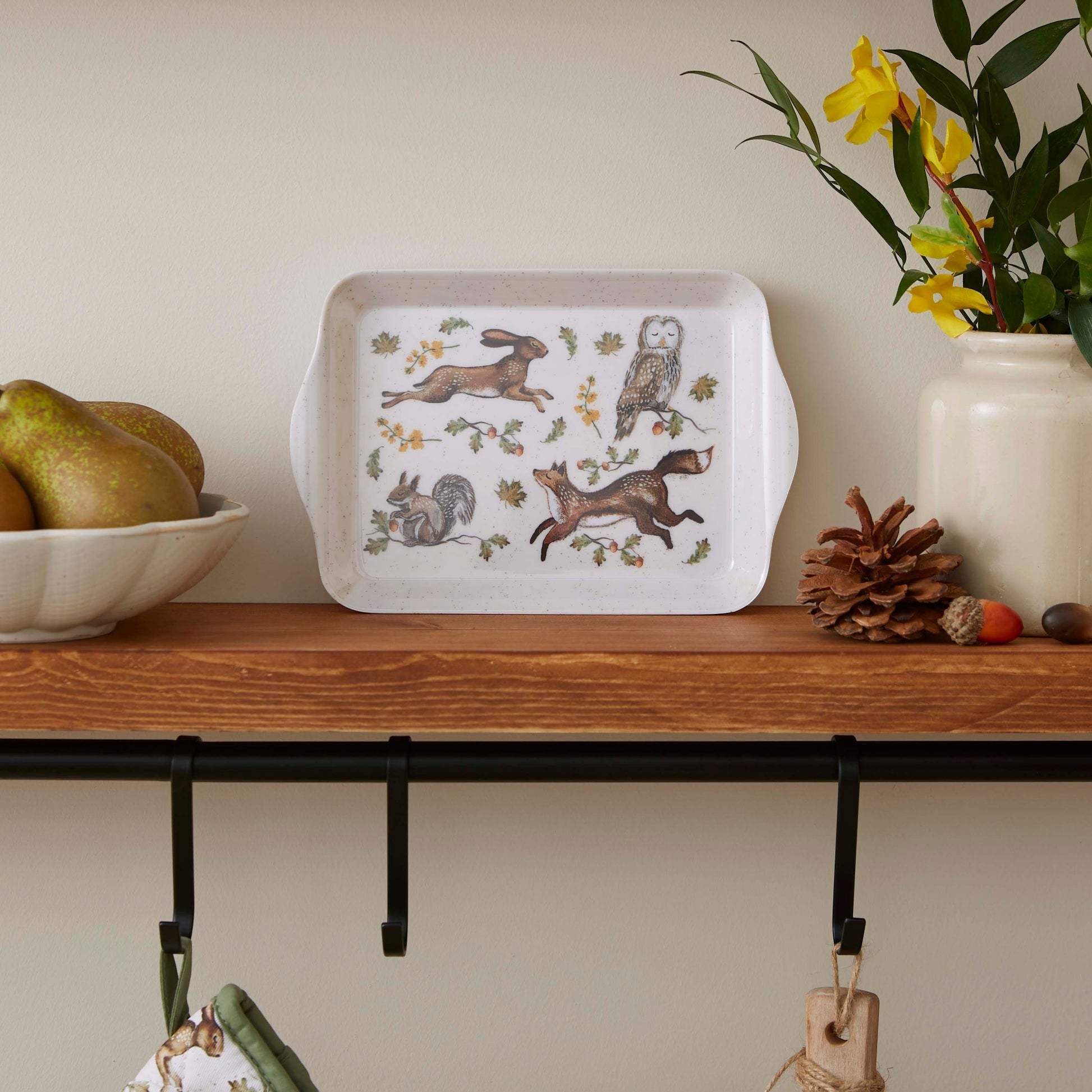 Cartco Cooksmart Forest Fable scatter tray featuring a woodland animal design on a speckled cream background.