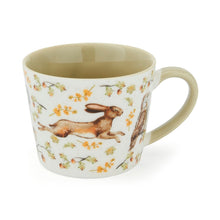 Cartco Cooksmart Forest Fable ceramic conical mug with fox and hare woodland print and sage green handle