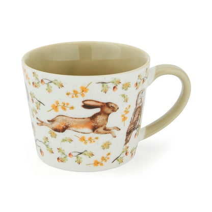 Cartco Cooksmart Forest Fable ceramic conical mug with fox and hare woodland print and sage green handle
