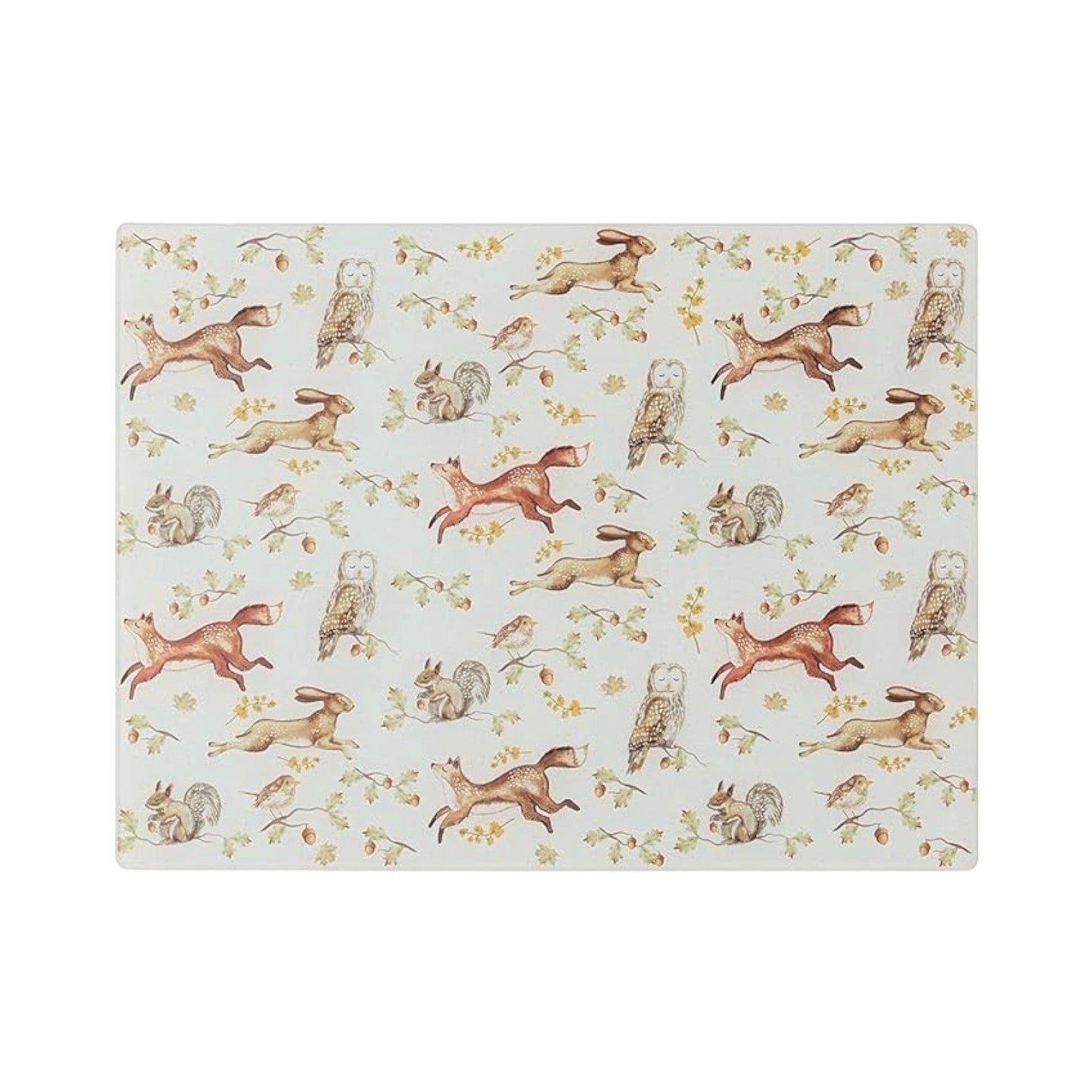 Cooksmart Forest Fable glass worktop saver with foxes, hares, owls, squirrels, birds and woodland foliage