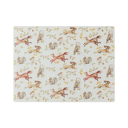 Cooksmart Forest Fable glass worktop saver with foxes, hares, owls, squirrels, birds and woodland foliage