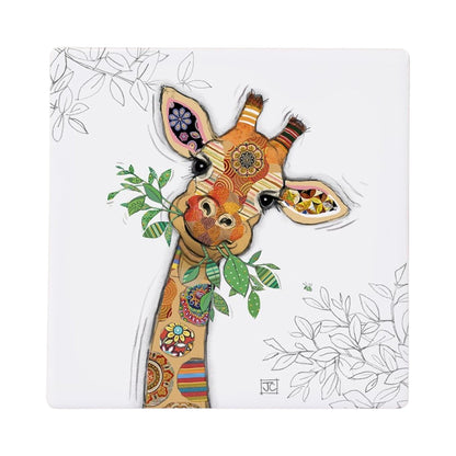 Cartco Bug Art Gina Giraffe ceramic coaster featuring a colourful patterned giraffe illustration with cork backing.