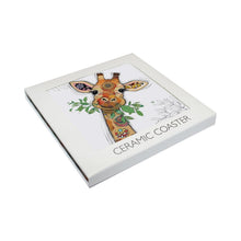 Cartco Bug Art Gina Giraffe ceramic coaster featuring a colorful patterned giraffe illustration in white gift box