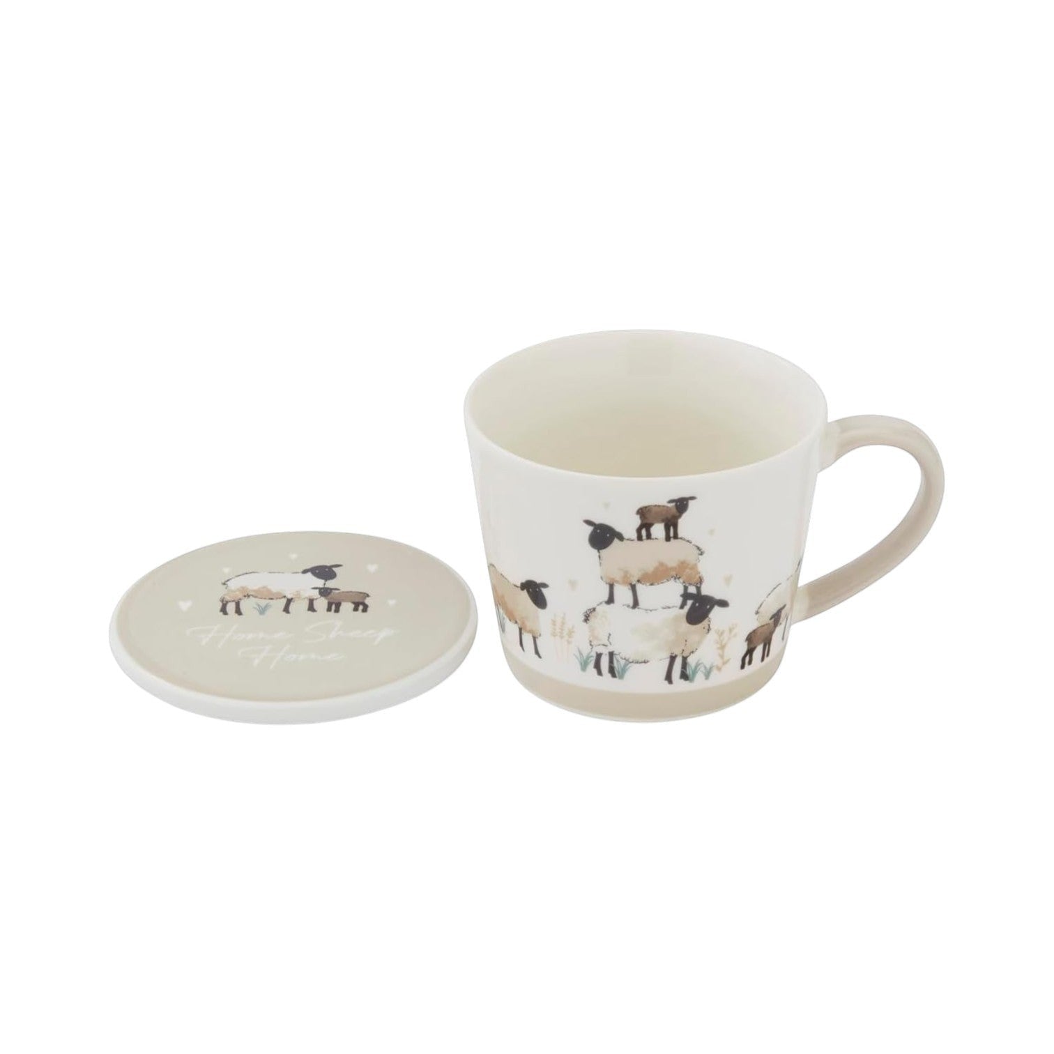 Cartco Cooksmart Highland sheep bone china mug and matching coaster set with a charming countryside design.