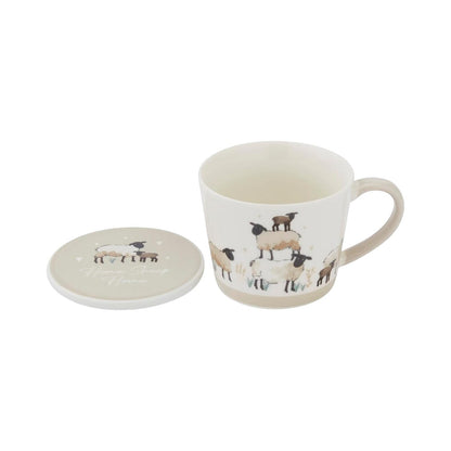 Cartco Cooksmart Highland sheep bone china mug and matching coaster set with a charming countryside design.