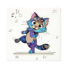 Cartco Bug Art Keira Kitten ceramic coaster featuring a colorful patterned cat illustration with musical notes.