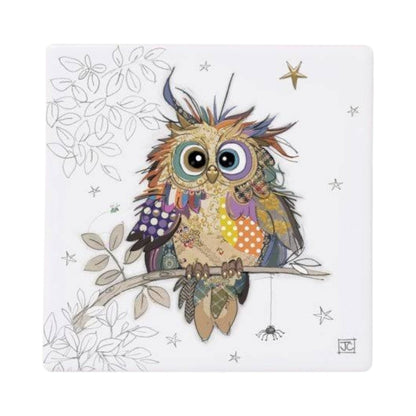 Cartco Bug Art Otto Owl ceramic coaster featuring a colourful, detailed owl illustration on a white background.