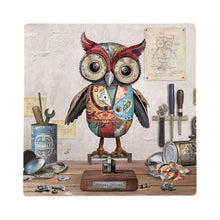 Cartco ceramic coaster featuring a whimsical Scrap Owl illustration by Bug Art with a protective cork backing.