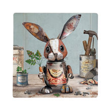 Cartco ceramic coaster featuring a whimsical Scrap Rabbit illustration by Bug Art with a protective cork backing.