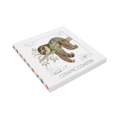 Cartco Bug Art Simon Sloth ceramic coaster in white box with colourful patterned sloth illustration