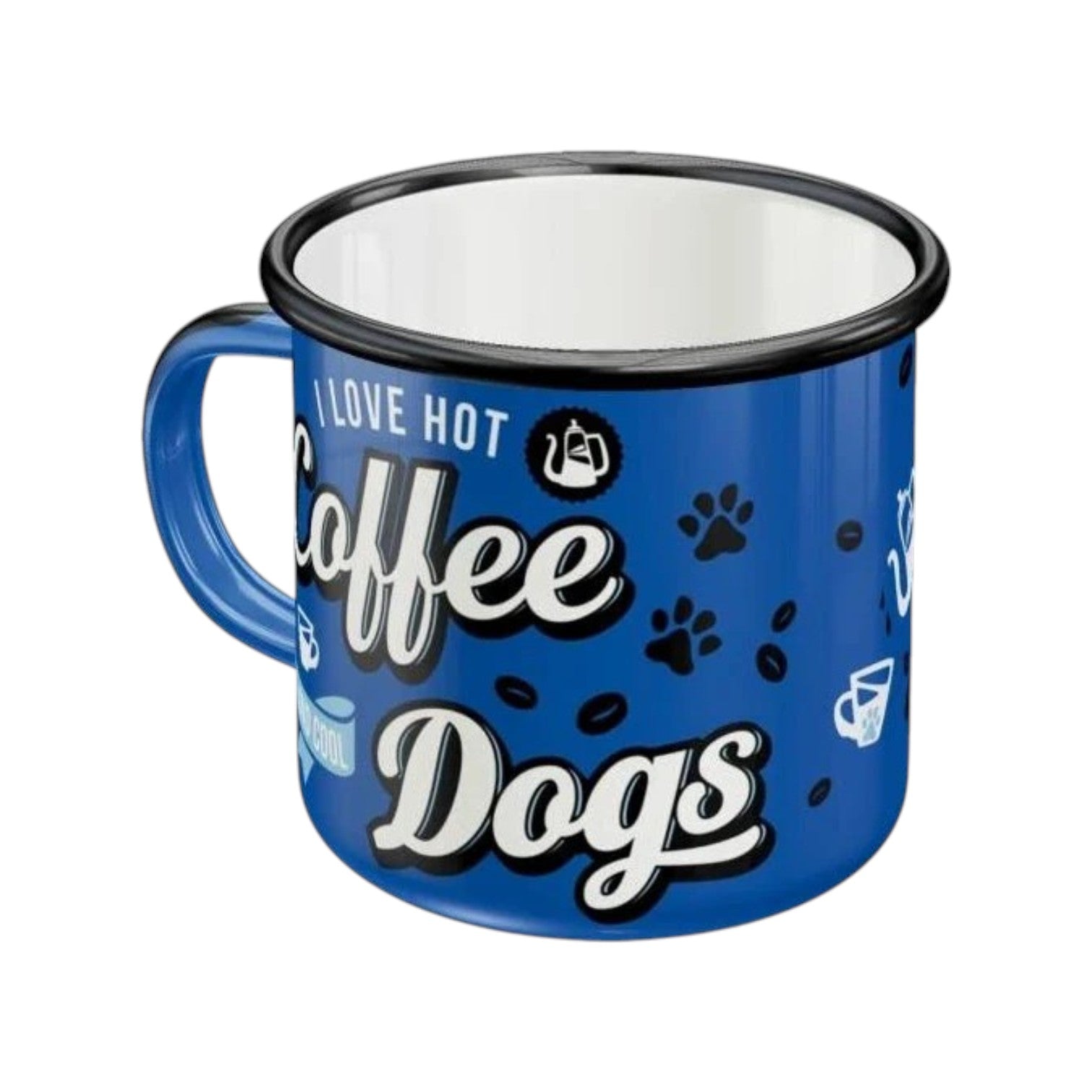 Hot Coffee & Cool Dogs Enamel Mug Nostalgic Art