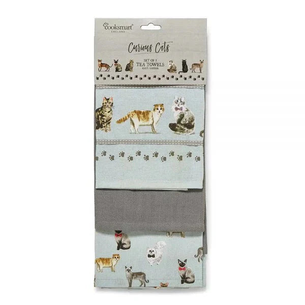 Cooksmart Curious Cats Tea Towels 3pk Cooksmart England