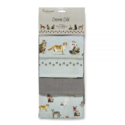 Cooksmart Curious Cats Tea Towels 3pk Cooksmart England