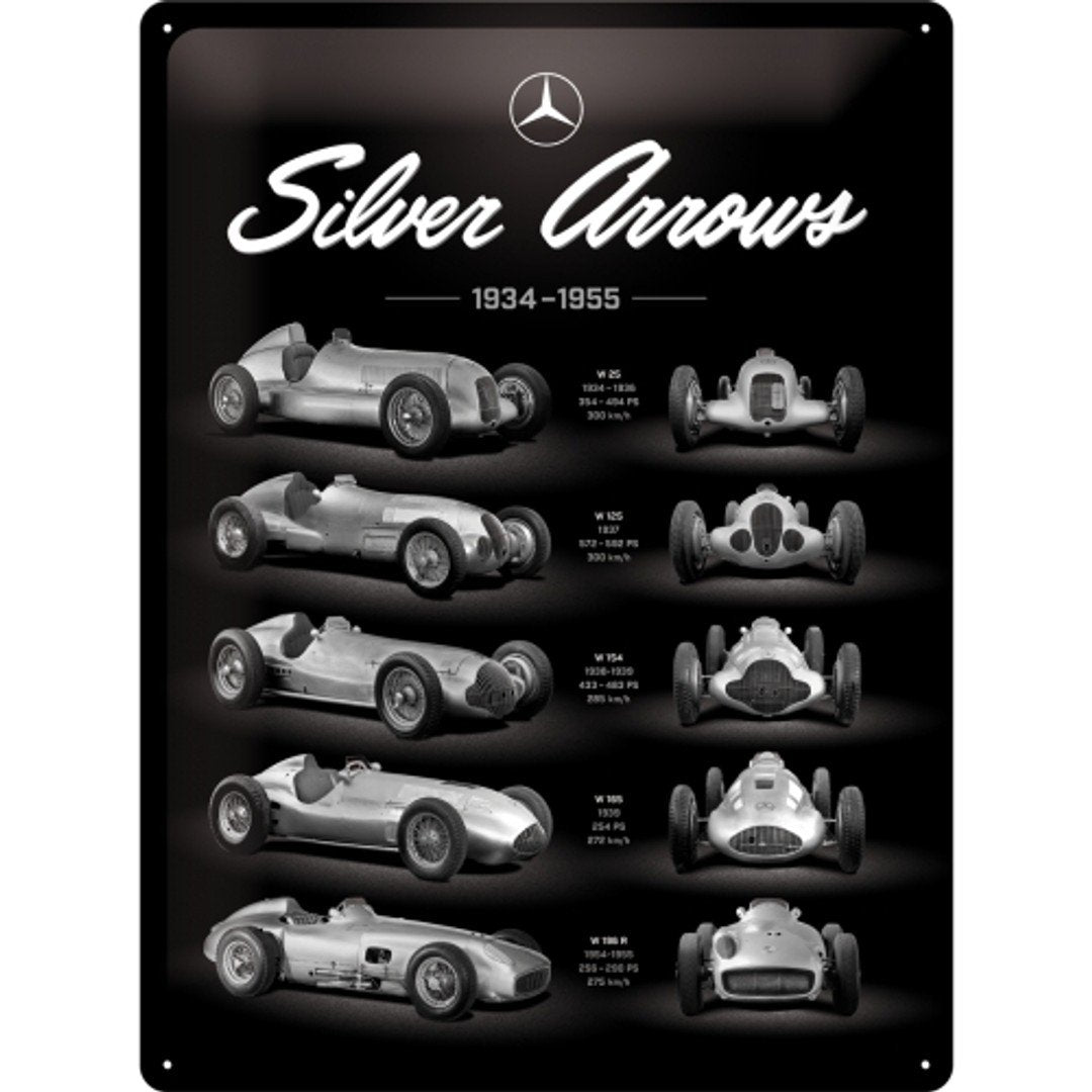 Nostalgic Art Mercedes Benz Silver Arrow Tin Sign - Large Nostalgic Art